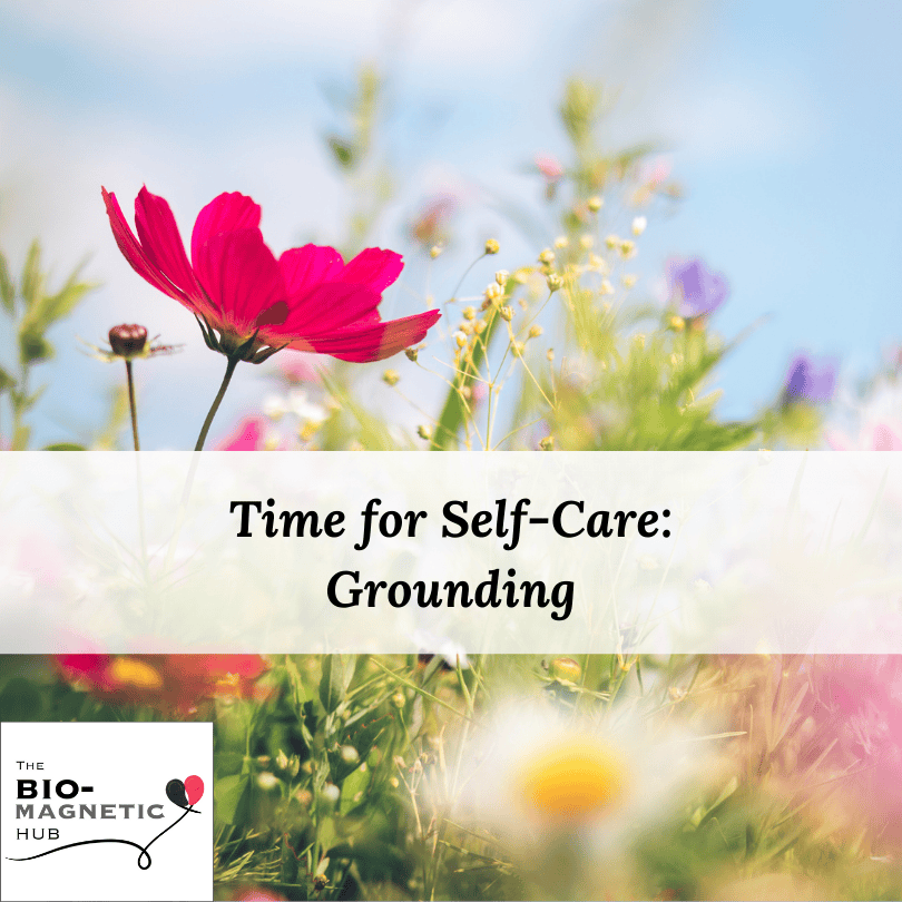A vibrant flower field under the sun, symbolizing the beauty and peace of grounding as part of a self-care routine.